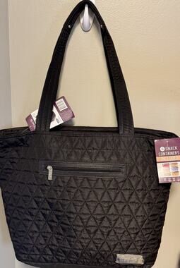 Fit & Fresh Quilted Deluxe Tote Lunch Bag 6 Containers Black Insulated NWT